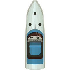 Top down view of a white and blue high speed train with pixelated detail and a dark blue interior visible on a white background