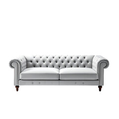 Obraz premium Tufted white sofa with rolled arms against a black background