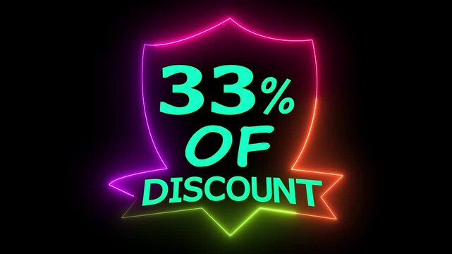 Neon Sign 33 Percent Discount Looping Animation Black Background