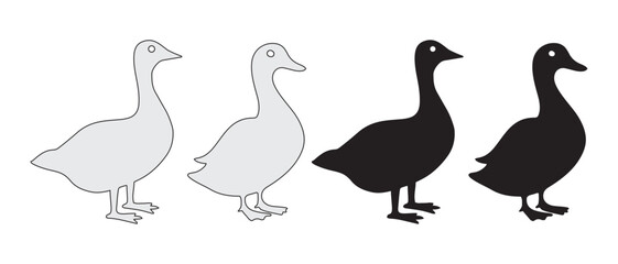 Duck Silhouette Vector. Light and Dark Contrast Icons for Nature Designs.