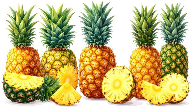 Realistic pineapples, slices, fruits - Powered by Adobe