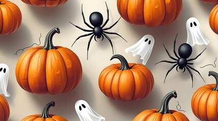 Spooky halloween pumpkins spiders ghosts pattern photos