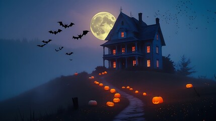 Spooky haunted mansion full moon mystery photos