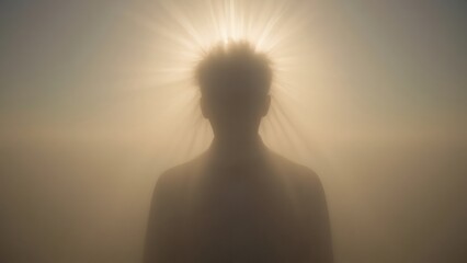 Silhouette of a person standing in hazy sunlight, creating a glowing aura