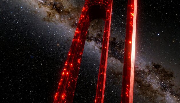 Red archway against starry night sky