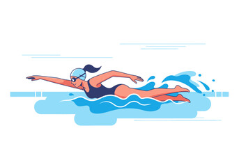 Woman swimmer gliding through blue water, perfect for sports or wellness content, swimming events, or summer themes.