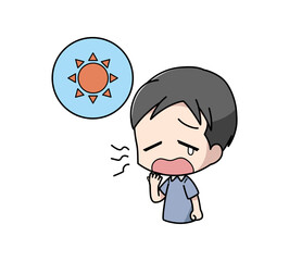 日中に眠気を感じる男性のイラスト