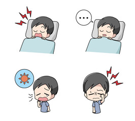 睡眠時無呼吸症候群の症状のイラストセット・男性