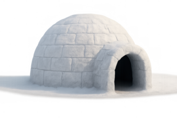 Igloo constructing a warm shelter in a cold winter environment, symbolizing survival and arctic dwellings on transparent background