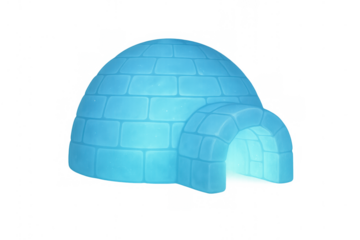Cartoon igloo made of blue ice blocks providing shelter in cold arctic winter weather, transparent background