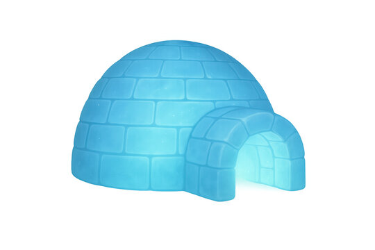 Cartoon igloo made of blue ice blocks providing shelter in cold arctic winter weather, transparent background