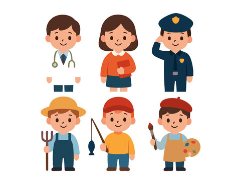 Cute Kids in Different Professions &mdash; Flat Vector Illustration