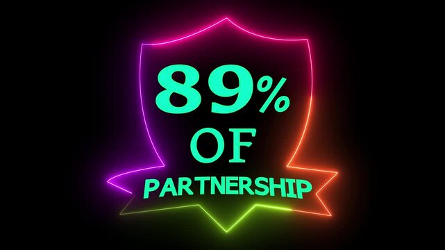 Neon Light 89 Percent Partnership Animated Design on Dark Background Motion Graphic