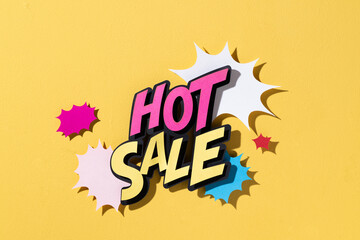 Hot Sale promotion on a yellow background with colorful pop