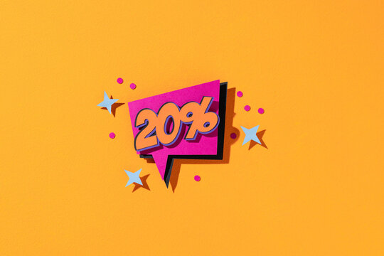 A pop art-style speech bubble with twenty percent off