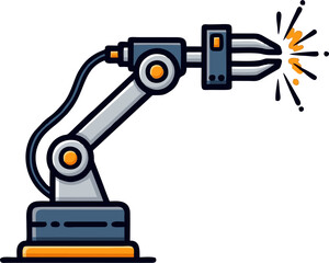 Industrial Robotic Arm Welding Sparks Icon Illustration.