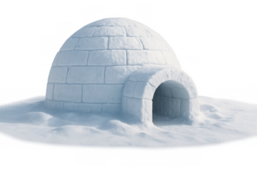 Traditional snow igloo, an inuit winter shelter and arctic home, featuring an arch entrance on transparent background