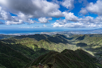Moanalua Valley & Moanalua Ridge Trail to the Haiku Stairs (Stairway To Heaven), Honolulu, Oahu, Hawaii. Koʻolau Range / shield volcano.