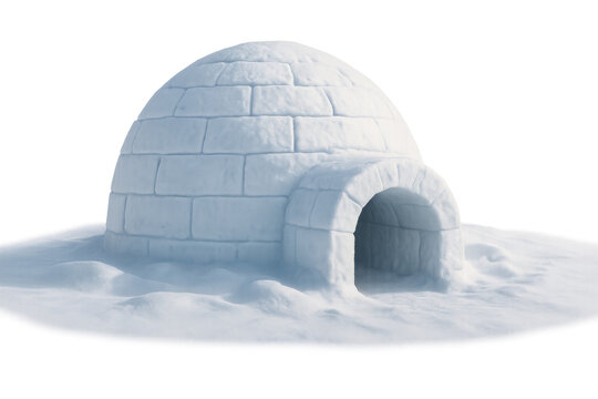 Traditional snow igloo, an inuit winter shelter and arctic home, featuring an arch entrance on transparent background