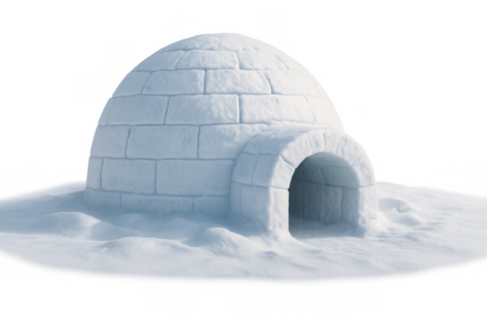 Traditional snow igloo, an inuit winter shelter and arctic home, featuring an arch entrance on transparent background
