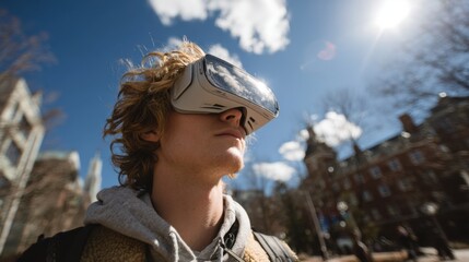 Exploring virtual reality experiences urban park photography bright day close-up view technology innovation