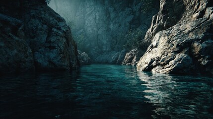 Mysterious river exploration hidden canyon nature photography serene environment eye-level perspective tranquility concept