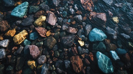 Flowing colors of nature close-up of vibrant rocks under water natural environment high angle view