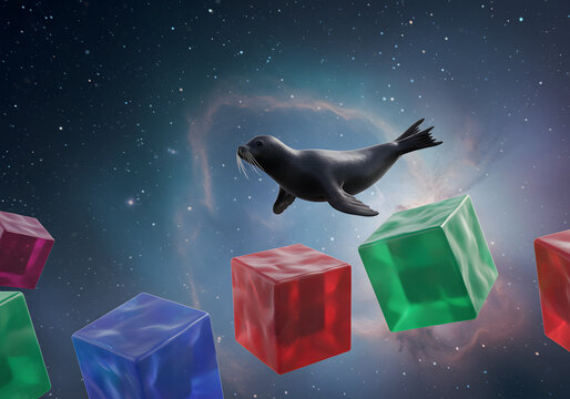 Seal jelly cubes in space - Powered by Adobe