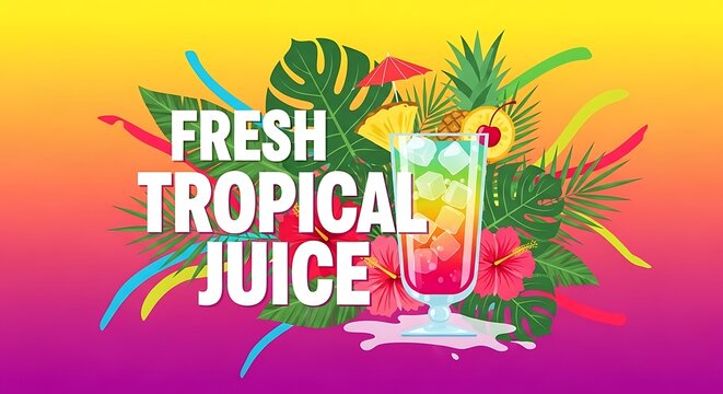 Refreshing Tropical Juice with Exotic Fruits and Leaves.