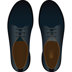 Top View of Dark Blue Leather Oxford Shoes with Brown Inner Lining and Black Laces on a Transparent Background Isolated Product Shot