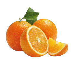 Fresh oranges, whole and sliced, with leaves