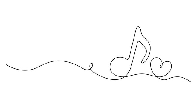Elegant continuous line art illustrating minimalistic forms and fluid shapes. Musical Notes animation, Music note animation continuous one line drawing vector illustration. Pro vector. 4k