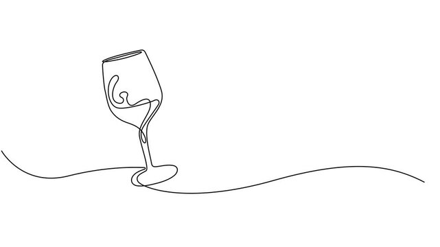 Wine Glass Continuous Line Animation, Minimalistic Monoline Wineglass Animated Drawing, Alcohol Drink Holiday Cartoon Movie, Romantic Dinner Linear Sketch, One Line Wine Glass Animation