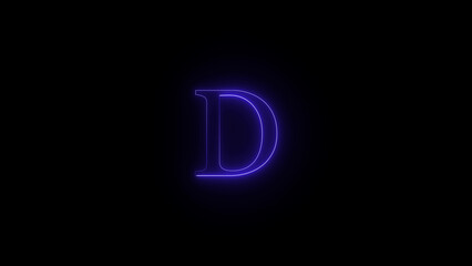 A glowing blue neon letter d illuminated against a stark black background representing digital concepts and modern design