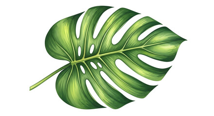 A vibrant green monstera leaf, isolated on a transparent background, showcasing its unique fenestrated pattern and natural beauty
