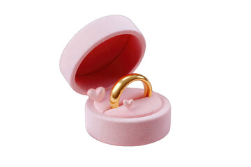 Pink ring box with gold rings and hearts