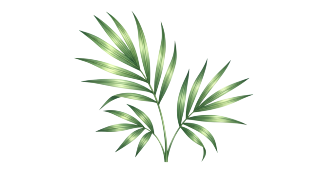 A closeup watercolor illustration of vibrant green palm fronds, isolated on a transparent background