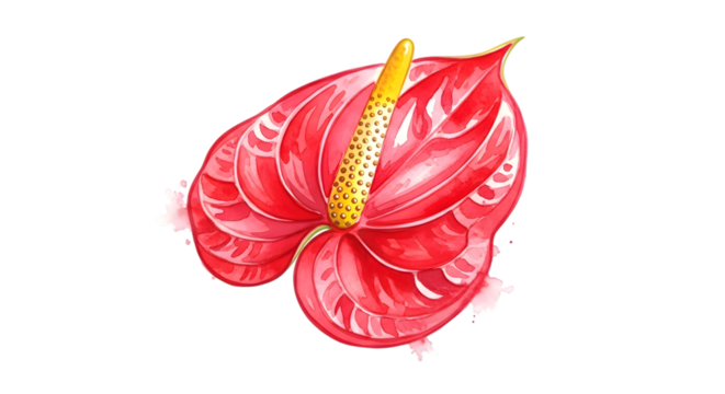 A vibrant red anthurium flower, isolated on transparent background