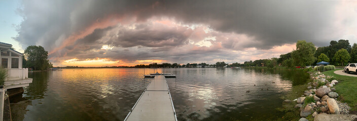 Stunning Sunset View Over Tranquil Lake at Twilight