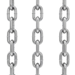 Obraz premium Three shiny, metallic chains hanging against black