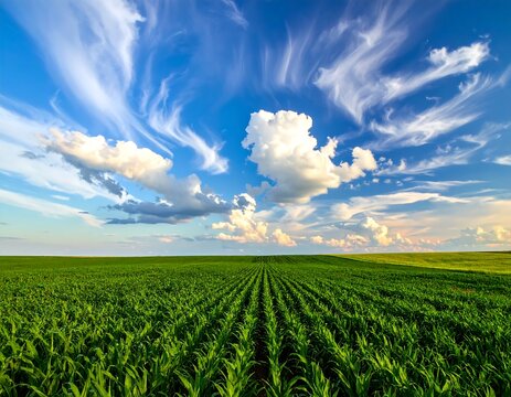 Vast field of young corn under a dramatic sky - Powered by Adobe