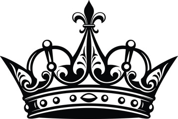 Crown icon vector, royal symbol illustration, luxury emblem design, ornate crown artwork, authority and prestige graphic, black minimal silhouette, decorative monarchy element