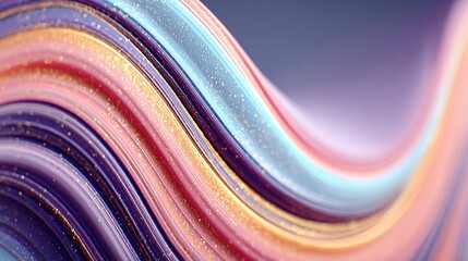 Fluid, colorful ribbon with golden specks, flowing curve