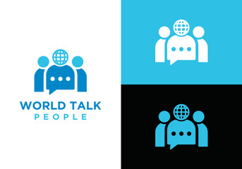 People talk chat vector logo design template, world conversation logo design. Human communication vector logo with wide reach.