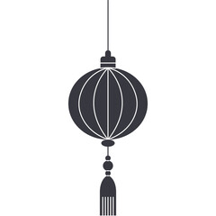 Traditional Chinese lantern with tassel hanging isolated on white background with clean lines and simple design representing Asian culture and festive decoration
