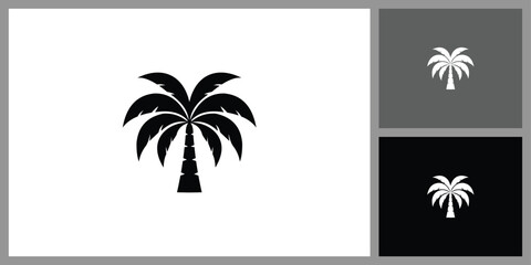 Palm Tree Silhouette Icon for Tropical Summer and Beach Vacation
