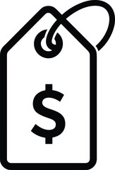 Price tag icon vector, shopping sale label design, dollar sign symbol illustration, retail discount tag artwork, commerce marketing element, black white graphic