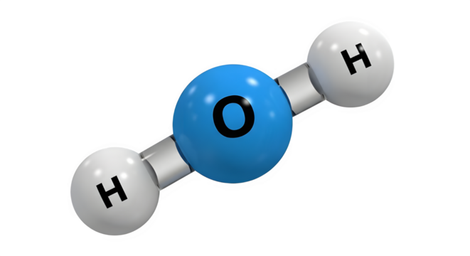 Water molecule model showcasing fundamental chemistry, perfect for science education and illustrating molecular structure in engaging learning materials