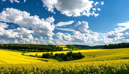 Vast yellow field under a vibrant sky