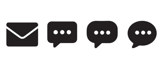 Communication Icon Set. Envelope and Chat Bubble Silhouettes for UI Design.